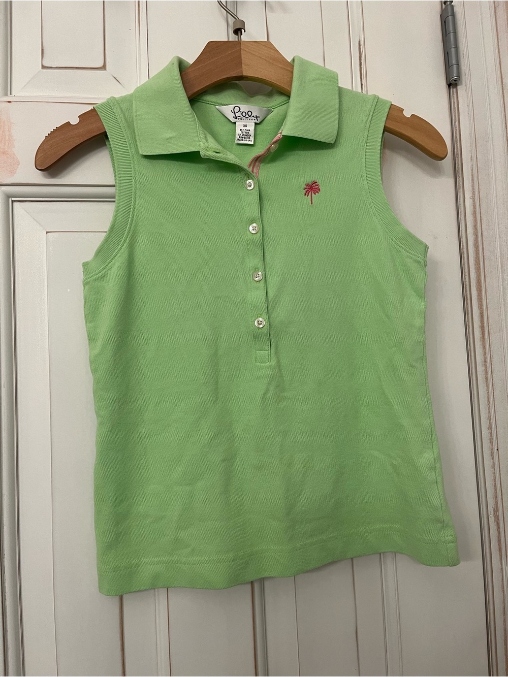 🔥Lilly Pulitzer Lime Green Sleeveless Polo with Pink Palm